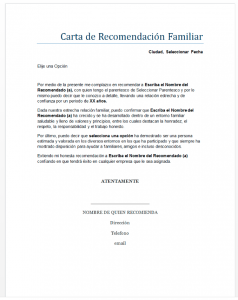 Formato de carta de recomendación familiar  Milformatos.com