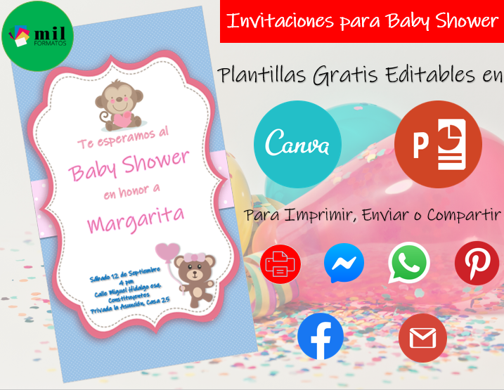 Hospitalidad ilegal Esperar Invitaciones para Baby Shower » 【PowerPoint, Canva】Ejemplos y Plantillas