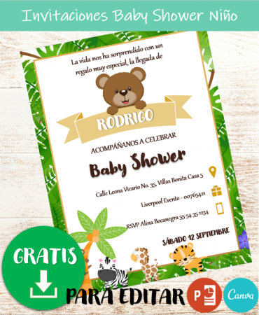 Invitaciones Baby Shower Niño » 【PowerPoint, Canva】Plantillas