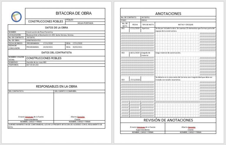 Bitácora de Obra » Ejemplos, Formatos【 2023 】