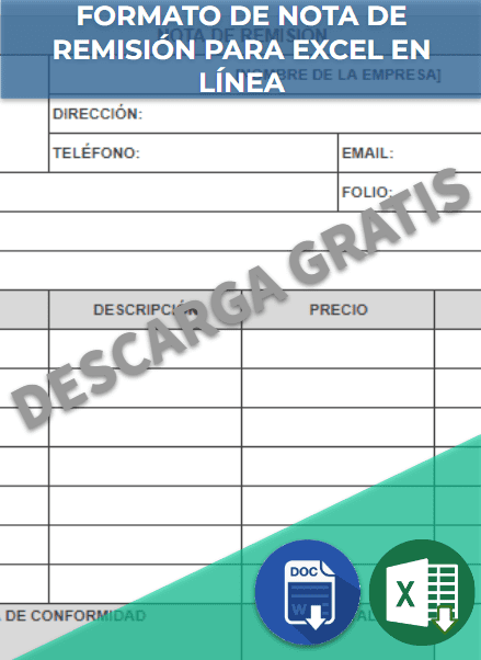 Formato de nota de remisión para Excel en Línea