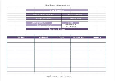 Formato de plan de trabajo escolar Excel