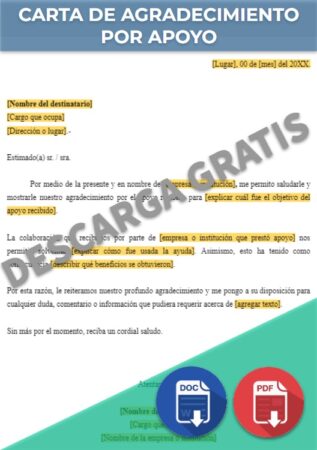 Carta de Agradecimiento por Apoyo