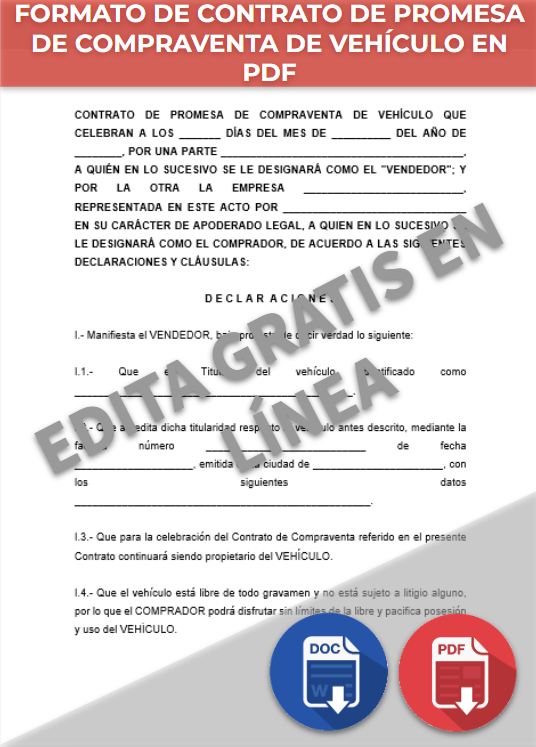 imagen de Formato de Contrato de promesa de compraventa de vehículo PDF