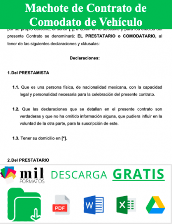 Formato de Contrato de Comodato de Vehículo
