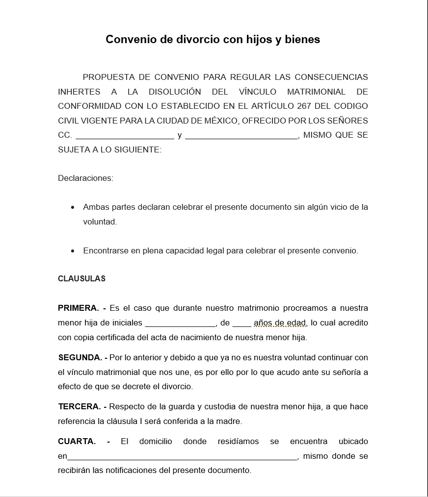 Demanda de Divorcio Voluntario y Convenio