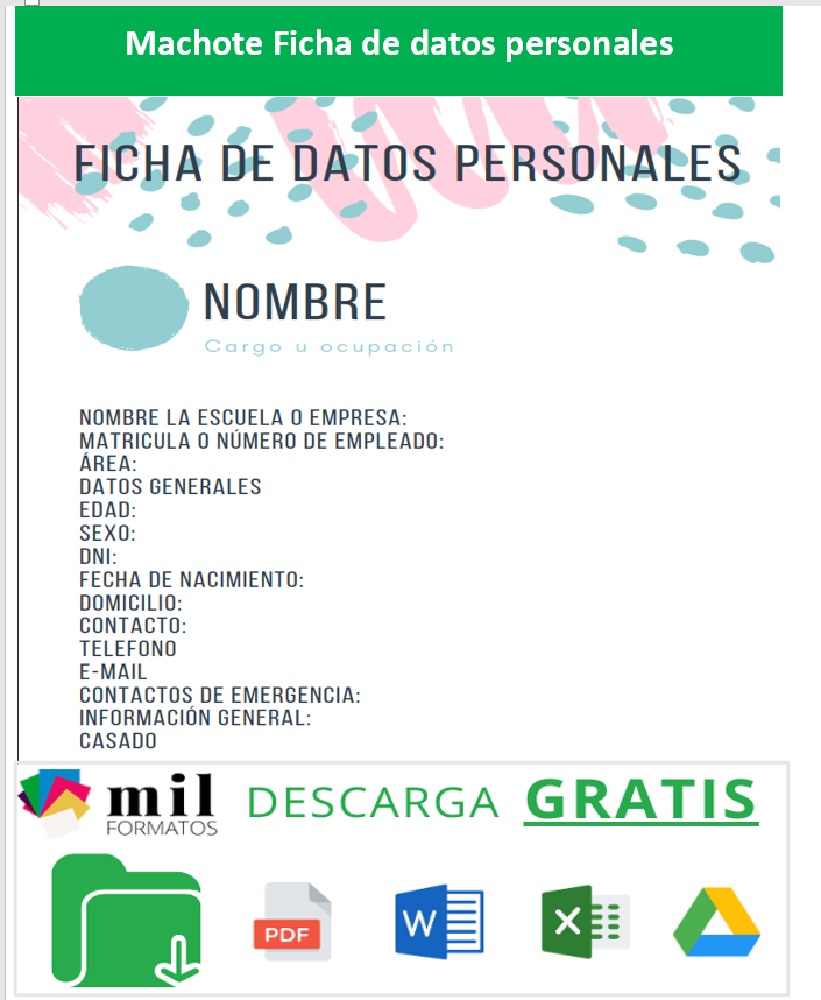 Ficha de datos personales » 【 Ejemplos, Plantillas 】Word, Excel, Canva