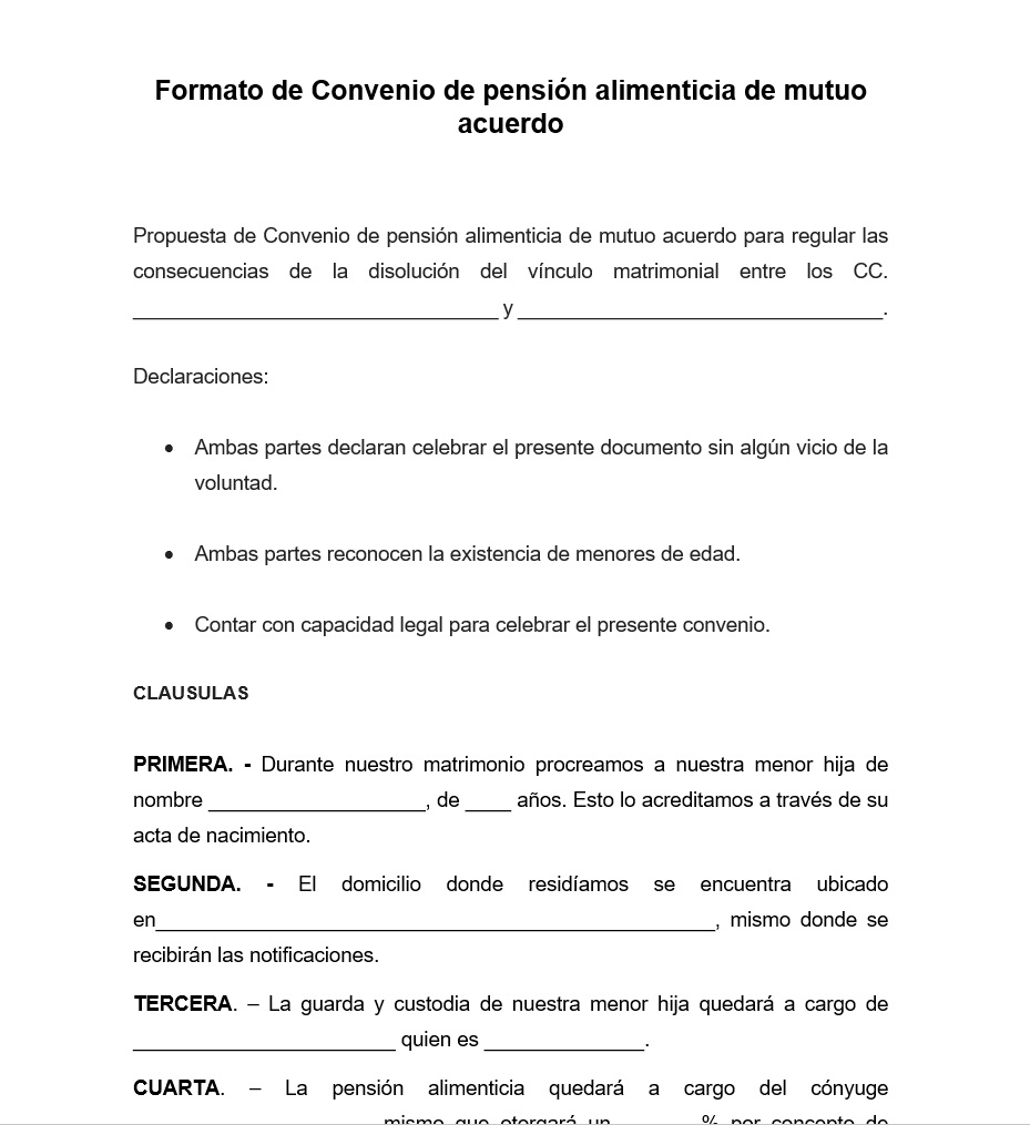 Formato de Convenio de pensión alimenticia de mutuo acuerdo »