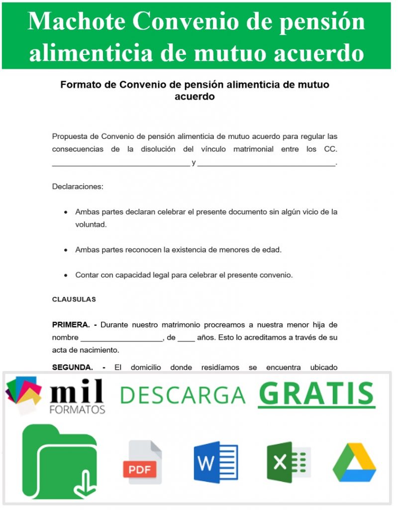 Formato de Convenio de pensión alimenticia de mutuo acuerdo