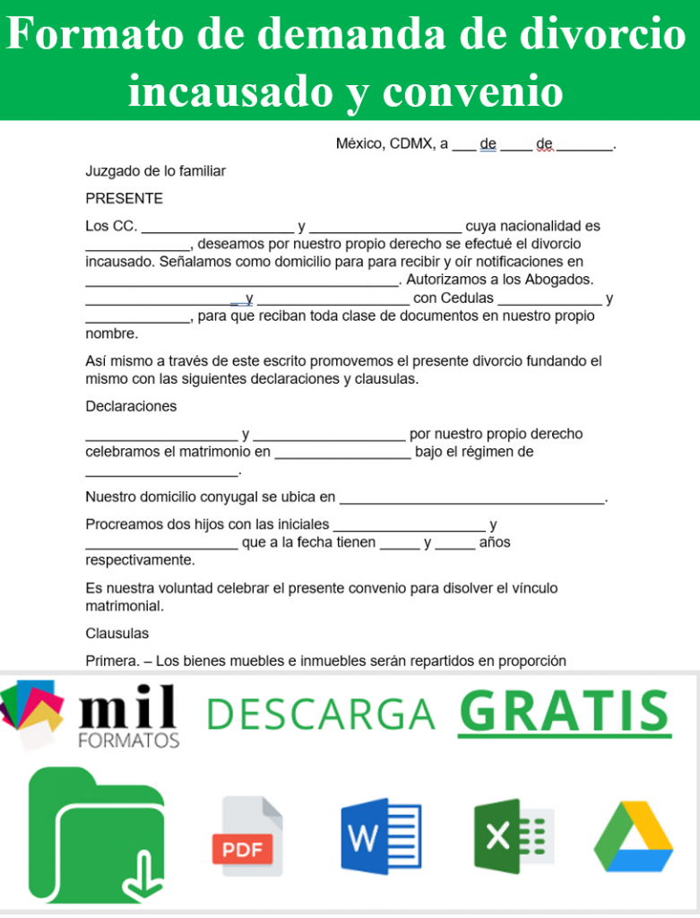 Formato De Demanda De Divorcio Incausado Y Convenio > Milformatos.com