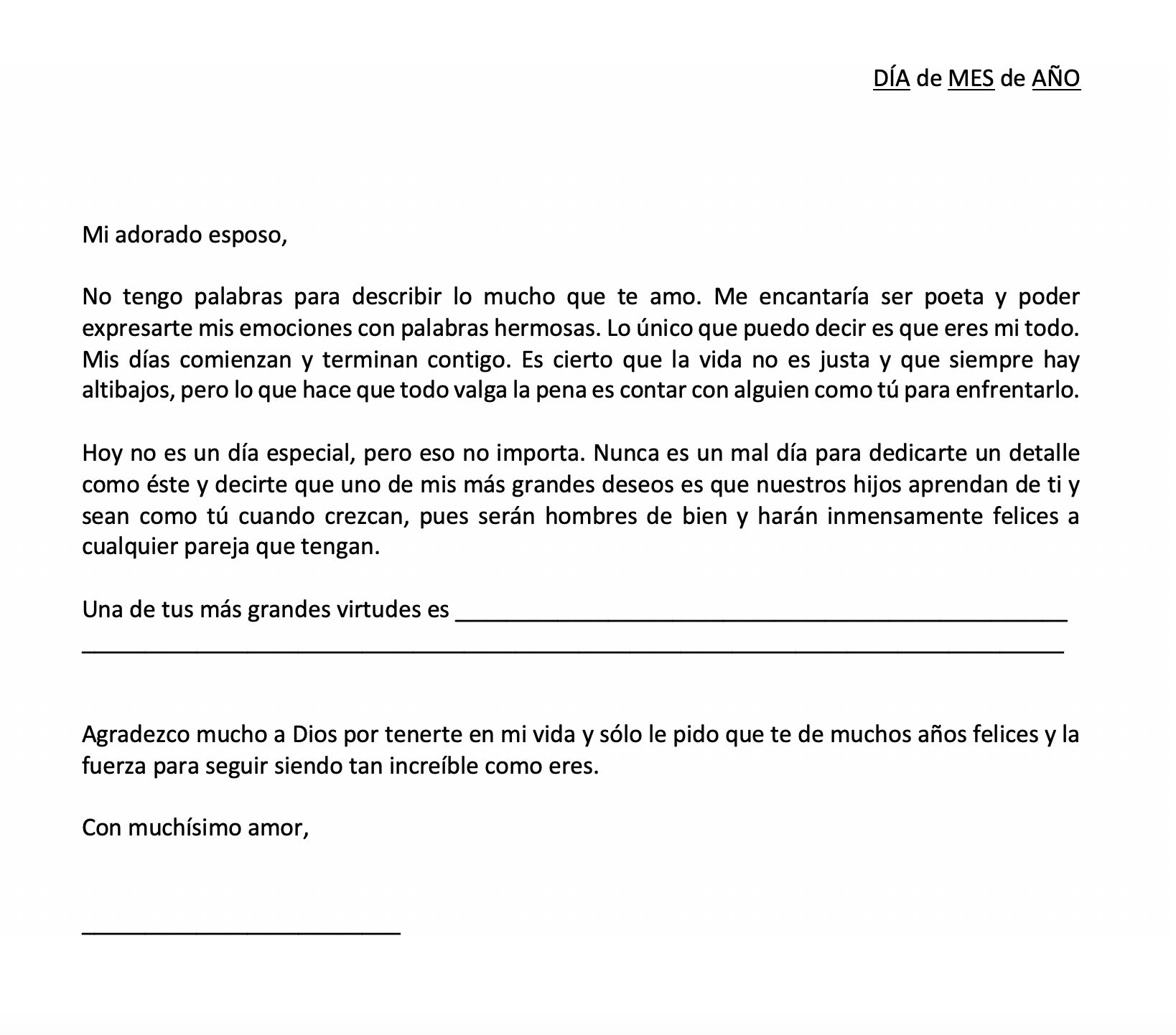 Carta de Amor para mi Esposo > Ejemplo y formato » Milformatos.com