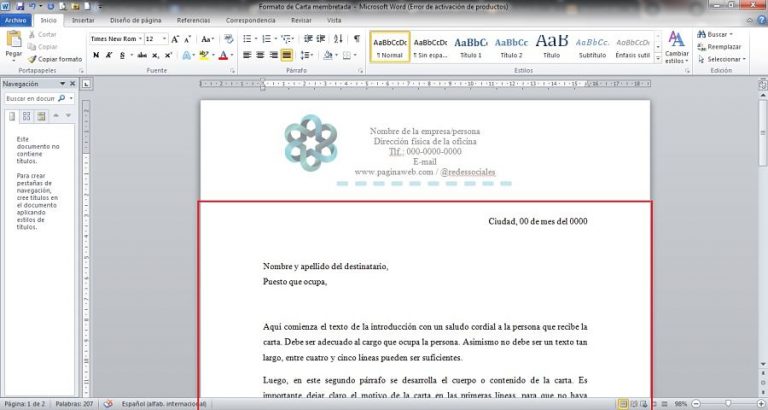 Formato Para Carta Membretada Milformatos Com 1997