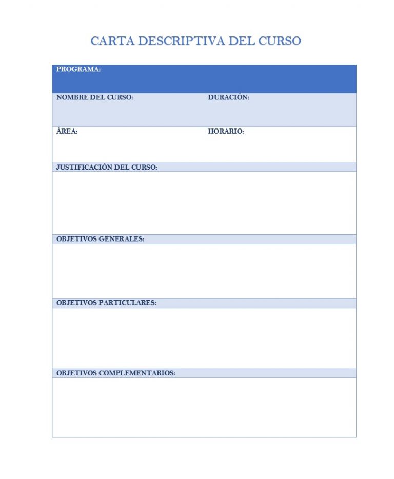 Formato De Carta Descriptiva De Un Curso Milformatos Com