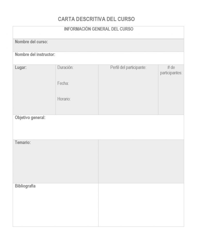 Formato De Carta Descriptiva De Un Curso » Milformatos.com