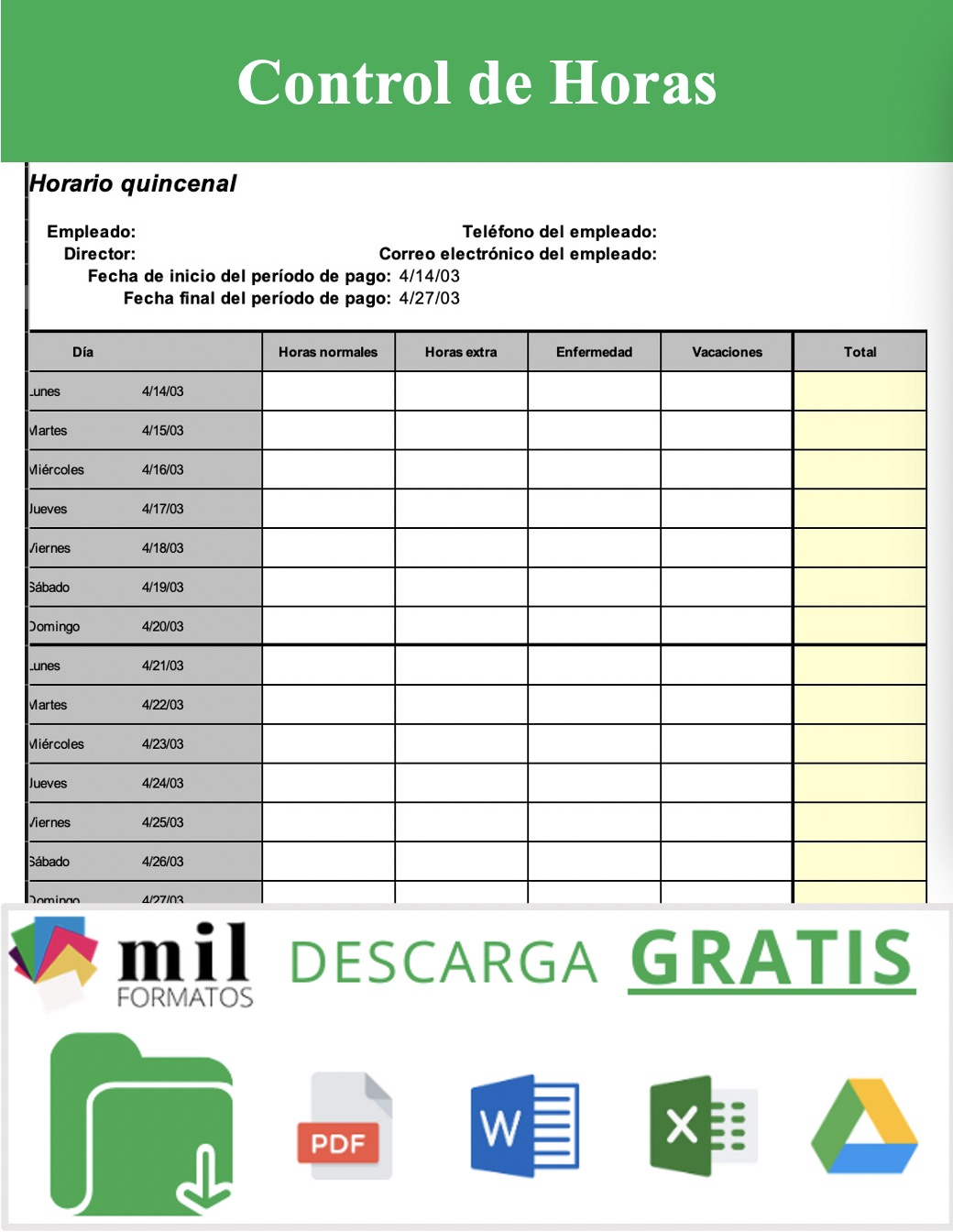 Control de Horas » Ejemplos y Formatos Excel, Word, PDF【2024