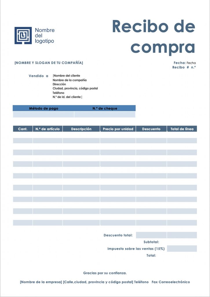 Recibo De Compra Ejemplos Formatos Word Excel 8013
