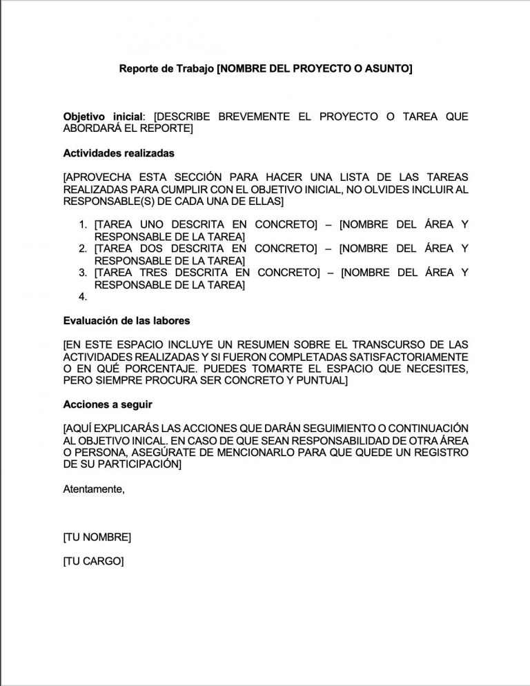 Ejemplo De Reporte Laboral 9910