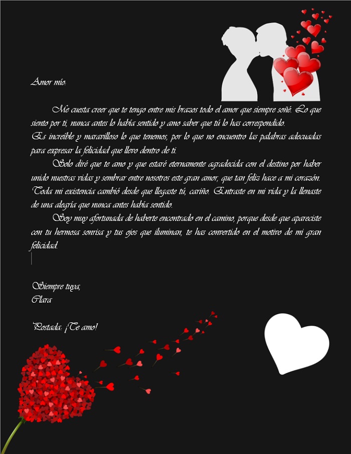 Ejemplo de Diseño de carta de amor