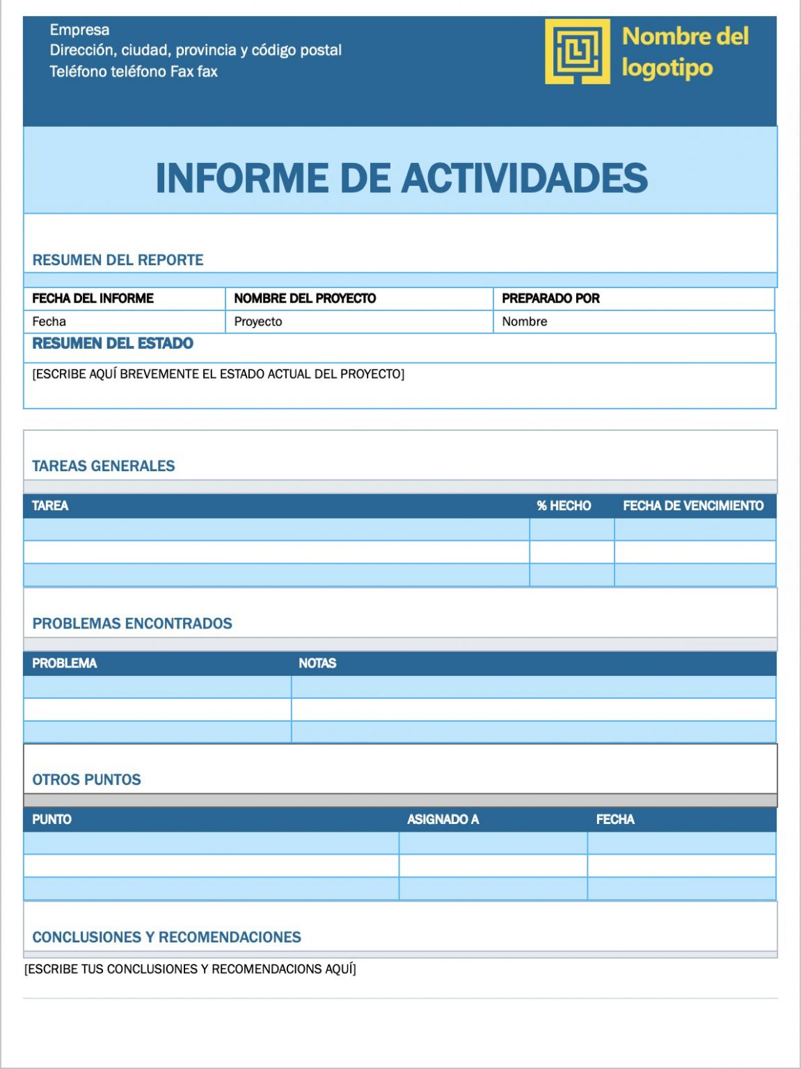 Informe de Actividades > Ejemplos y Formatos » Descarga Gratis