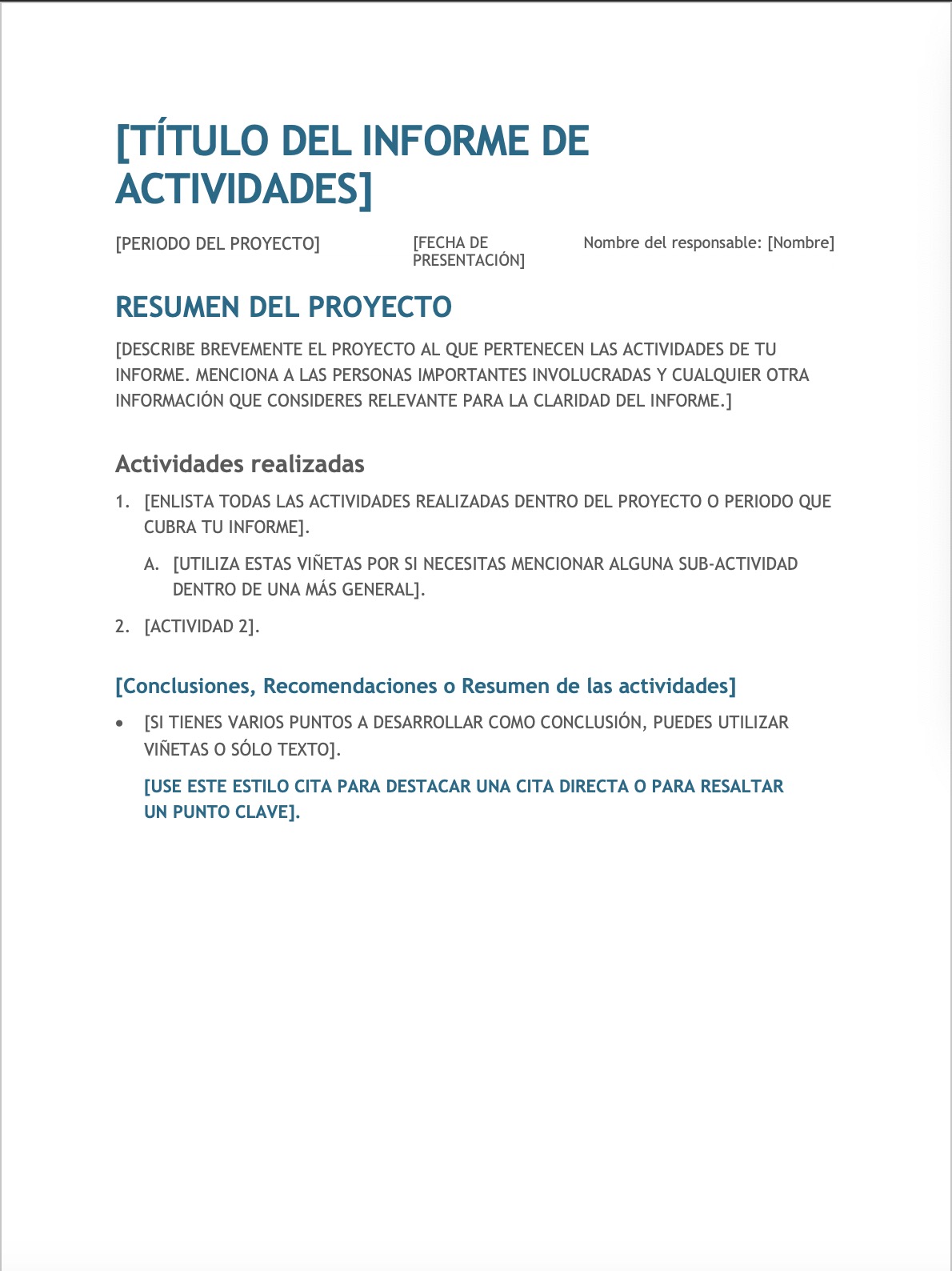 Informe de Actividades > Ejemplos y Formatos » Descarga Gratis