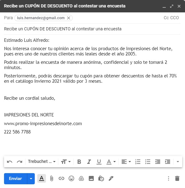 Ejemplo de cómo empezar un correo formal