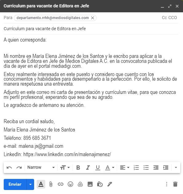 Ejemplo de cómo empezar un correo formal