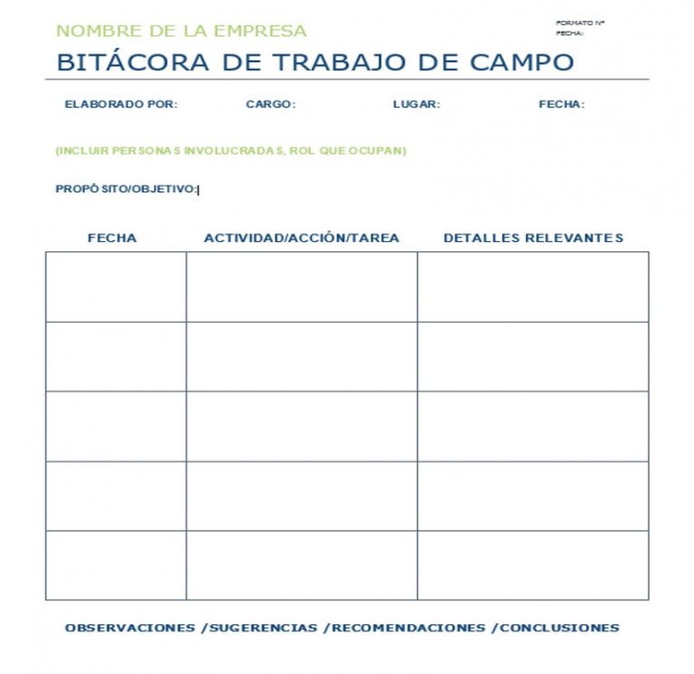 Bitácora De Trabajo De Campo Ejemplos Y Formatos Excel Word Pdf【2024 7354