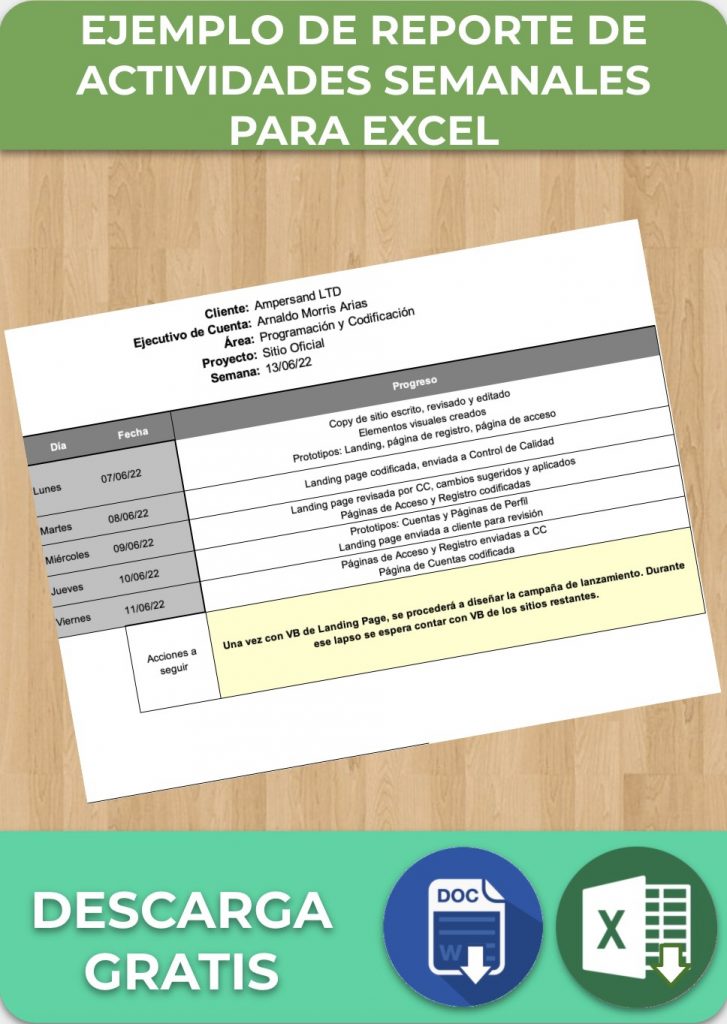 Reporte De Actividades Semanales Ejemplos Formatos Word Excel 5662
