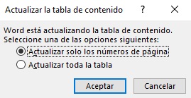 Actualizar tabla de contenido