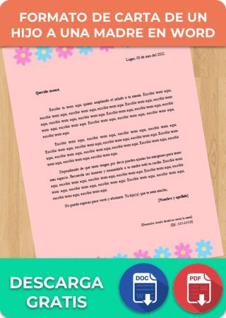 Formato de carta de un hijo a una madre en Word