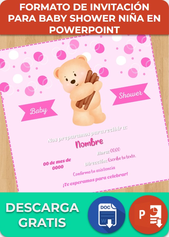 Formato de invitación para Baby Shower Niña en Power Point