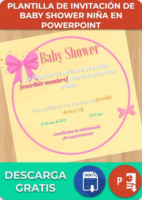 Plantilla de invitación de Baby Shower Niña en Power Point