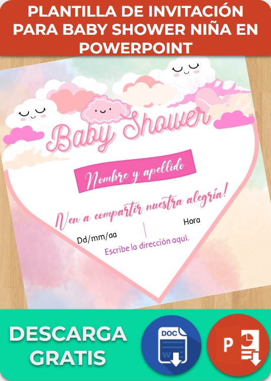 Plantilla de invitación para Baby Shower de Niña en Power Point