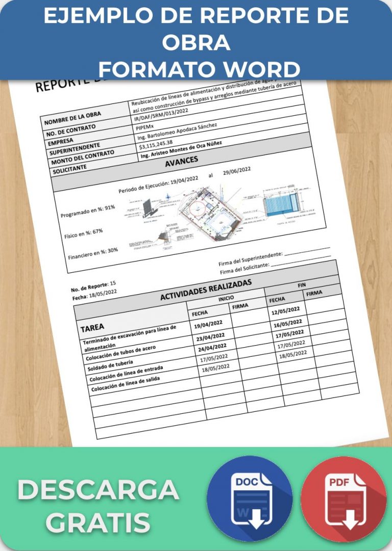 Reporte De Obra Ejemplos Formatos Word Excel 6563