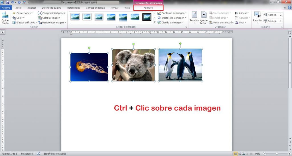 Atajo de teclado con Ctrl más clic en cada imagen