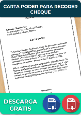 Carta poder para recoger cheque【 Ejemplos y Formatos 】Word, PDF