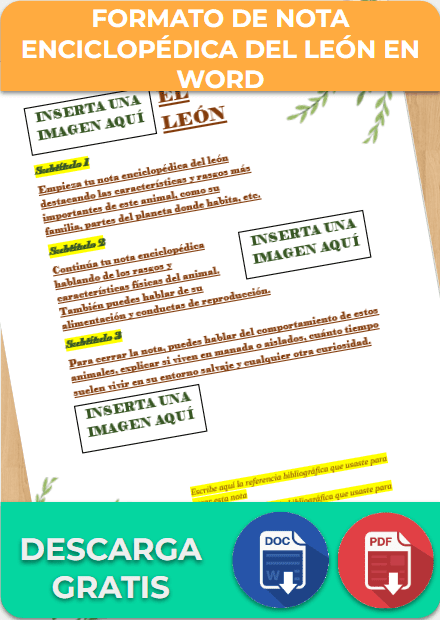 imagen de Formato de nota enciclopédica del león en Word