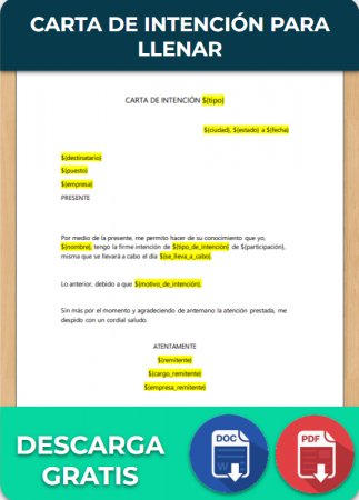 Carta de Intención para llenar