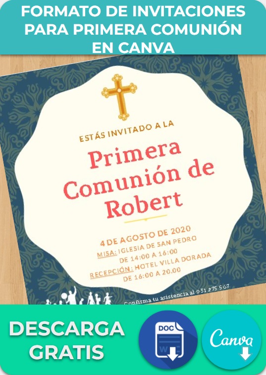 Formato de invitaciones para primera comunión en Canva