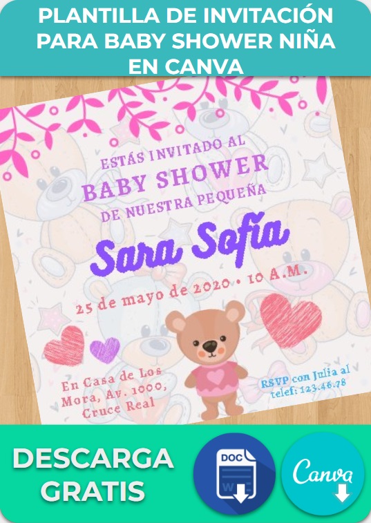 Plantilla de Invitación de Baby Shower Niña en Canva