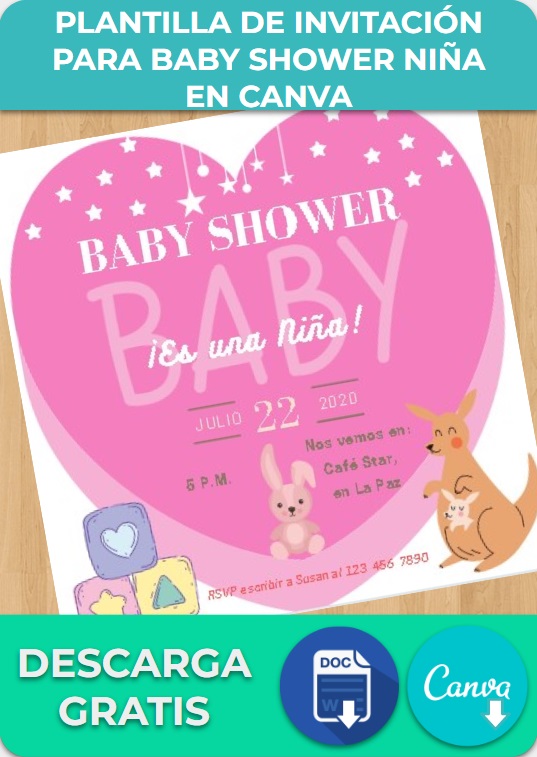 Plantilla de Invitación para Baby Shower Niña en Canva