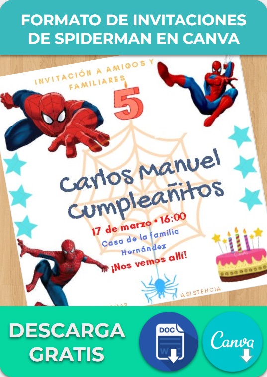 Formato de invitaciones de Spiderman en Canva