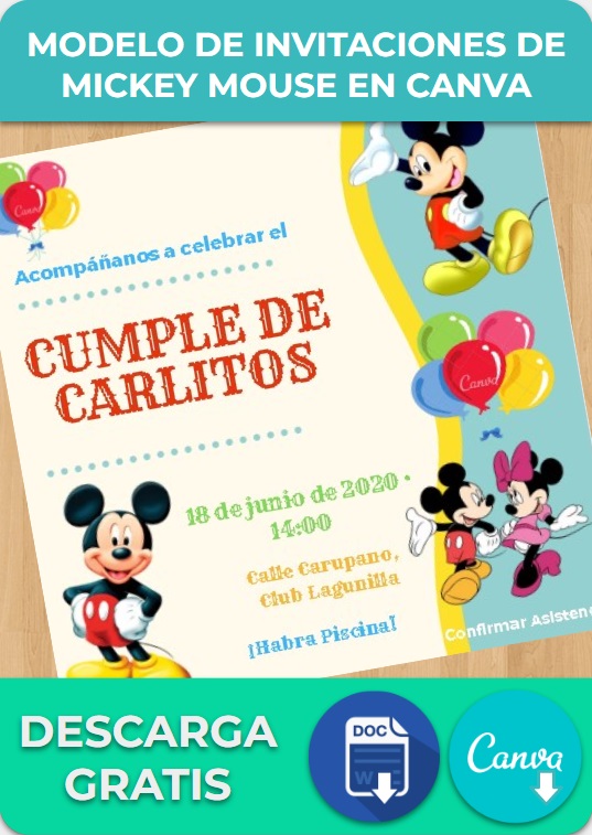 Modelo de invitaciones de Mickey Mouse para Canva