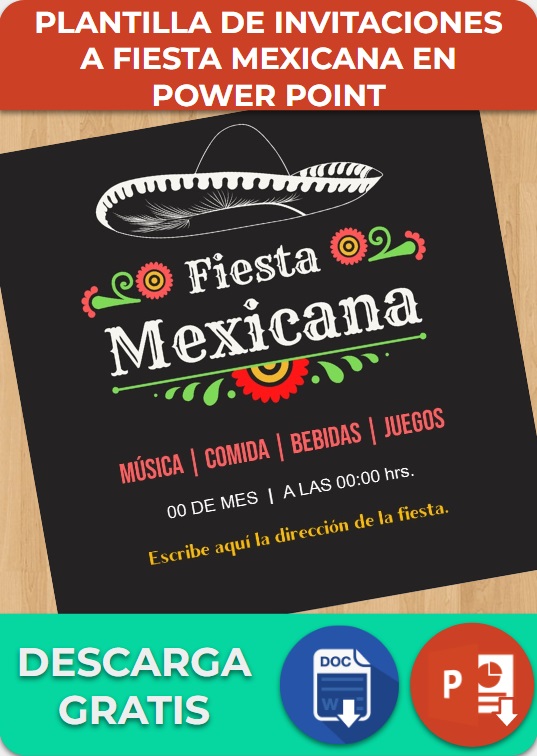Plantilla de Invitaciones Fiesta mexicana en Power Point