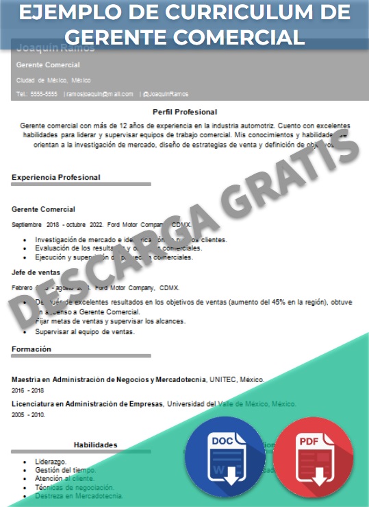 imagen de Ejemplo de curriculum de Gerente Comercial en Word