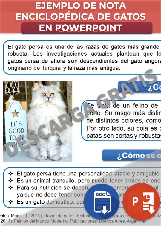 Ejemplo de nota enciclopédica de gatos en PowerPoint