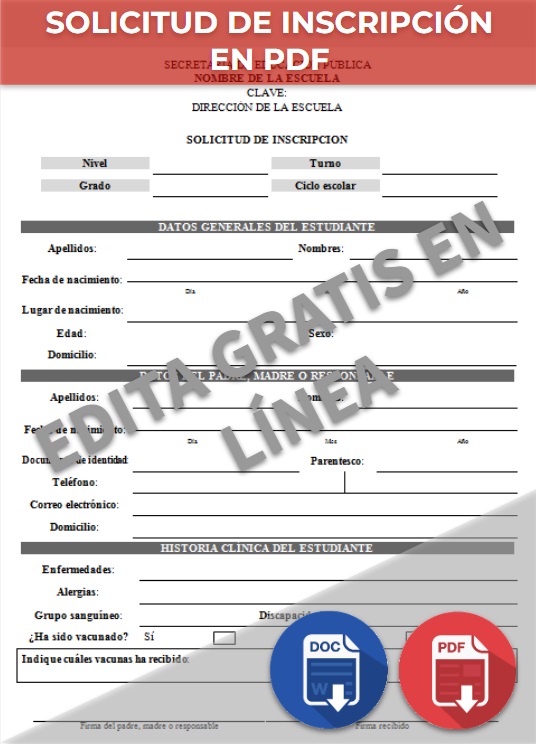 Formato de solicitud de inscripción en pdf