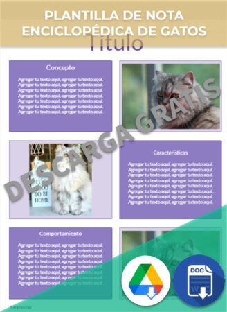 Plantilla de nota enciclopédica de gatos en Google Docs