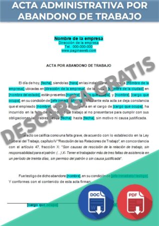 Acta administrativa por abandono de trabajo Acta administrativa por abandono de trabajo