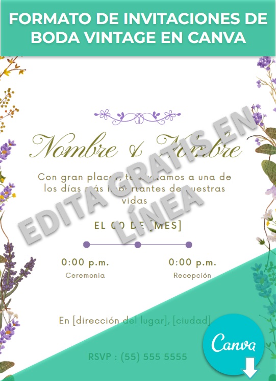 Formato de invitaciones de boda vintage en Canva